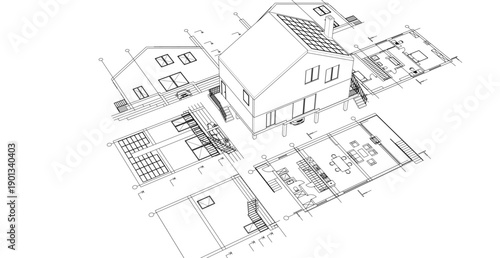 house architectural project sketch 3d illustration