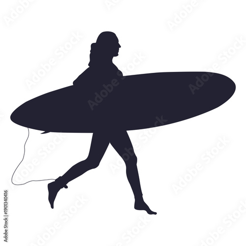 Girl with surfboard walking silhouette