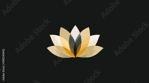 Modern Golden Lotus Flower Design with Abstract Petals on a Black Background - Elegant Spiritual Symbolism