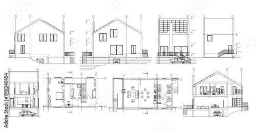house architectural project sketch 3d illustration
