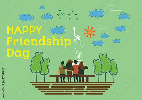 Happy Friendship Day Greeting Card – Friends Together Outdoor Illustration