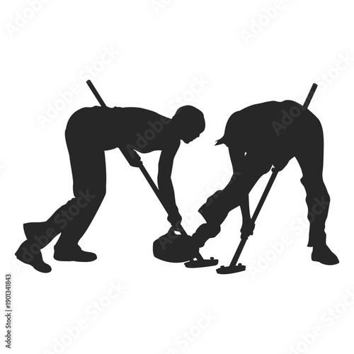 Ice curling players silhouette