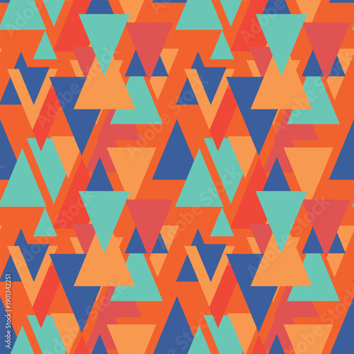 Seamless pattern with triangle decoranive art print. Polygonal rainbow mosaic background. Abstract vector illustration. Triangular graphic Simple pattern geometric design for fabric, wallpaper.