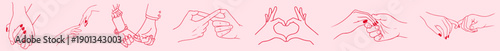 Romantic Hand Gestures Line Art Set Showing Touch Intimacy Connection and Love for Valentine’s Day