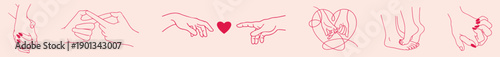 Romantic hand gestures line art set, intimate touch positions symbolizing love, connection and emotional closeness