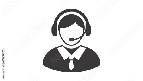 Customer service representative icon, male support agent with headset and microphone in flat vector style.eps