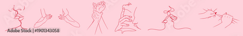 Intimate Body Language Line Art Set Showing Passion Desire Touch and Sensual Romance