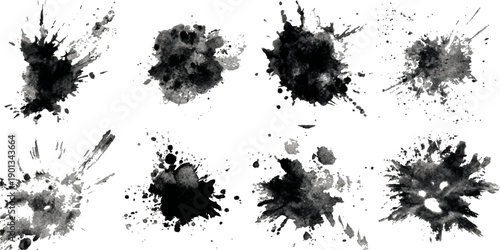 ink blots and splats. detailed ink splats Hyperrealistic Highly Detailed Isolated On Transparent Background