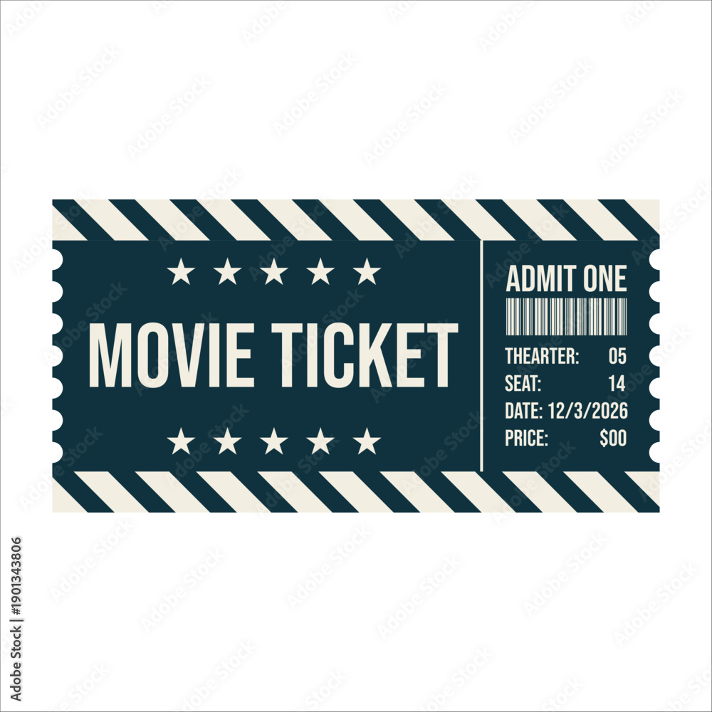 Obraz premium Minimal Movie Ticket Layout, Plain Movie Ticket Design, Simple Event Cinema Ticket, Basic Cinema Ticket 