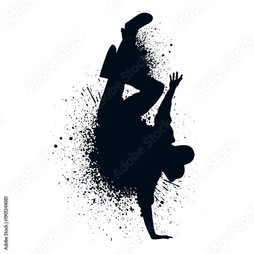 Break dance handstand splash paint silhouette