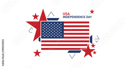 USA Independence Day banner with stars and stripes flag, vector illustration for poster or social media, isolated on transparent background, png