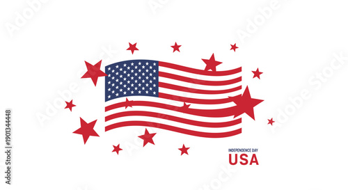 American flag icon with red stars, USA symbol, patriotic emblem, for banner or poster, isolated on transparent background, png