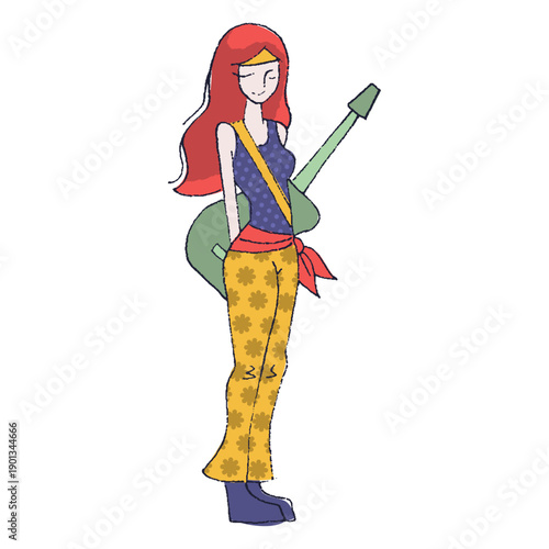 Hippie girl with guitar