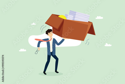 Businessman Carrying a Giant Office Relocation Box