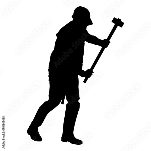 Construction worker sledge hammer hit