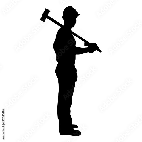 Construction worker sledge hammer silhouette