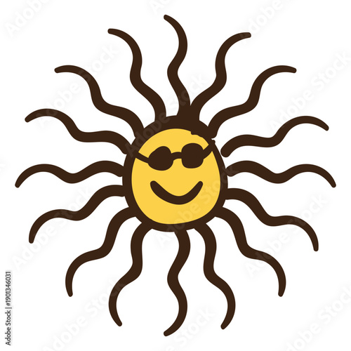 Sun with sunglasses colored doodle