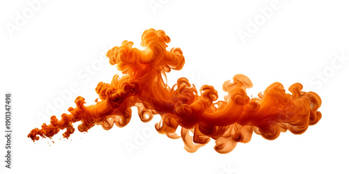 Abstract Orange Ink Swirling in Water Like Smoke On Transparent Background