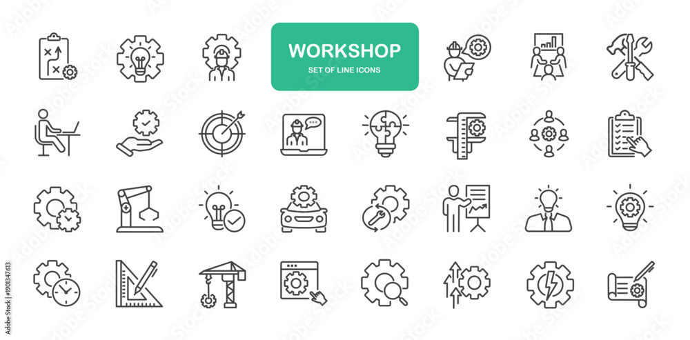 Fototapeta premium Workshop Icons. Thin Line Symbol Elements Collection.