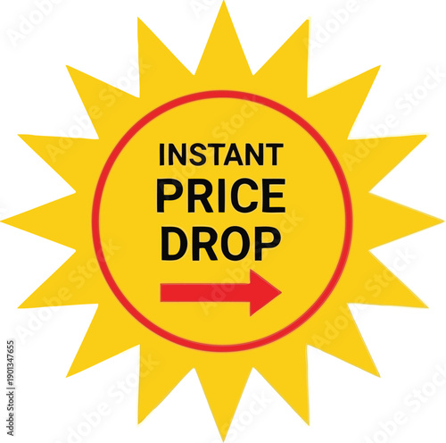 Instant Price Drop sunburst sticker with arrow isolated on transparent background