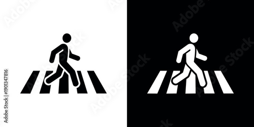 Black and white pedestrian crossing symbols with running figures