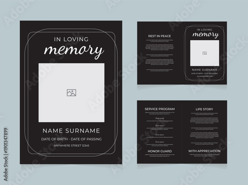 Minimal Funeral Program Template | In Loving Memory Memorial Brochure | Elegant Obituary Design Black version