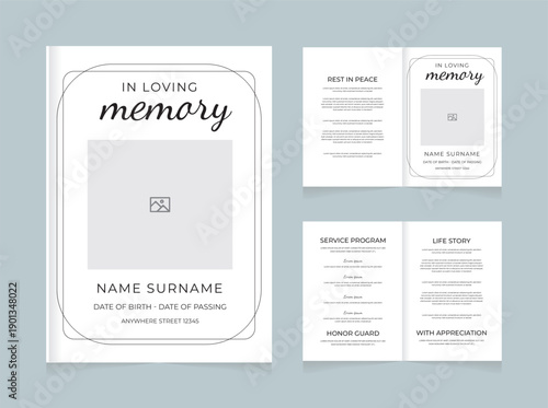 Minimal Funeral Program Template | In Loving Memory Memorial Brochure | Elegant Obituary Design white version