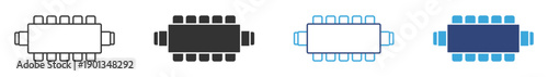 Meeting Table Icon Set. Team Collaboration and Conference Layout Symbols. Vector Illustration