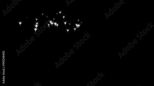 Glowing magic glitter sparkle trail, fairy sparkle dust shimmer animation, twinkling stars fantasy flow, dreamy light overlay design, isolated on black background screen, seamless professional 4k