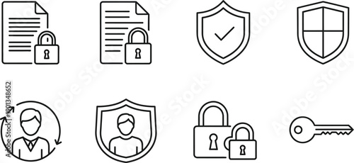 Security and Privacy Icons: Lock, Shield, Key, People