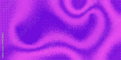 Purple glitch halftone bitmap texture background. Retro pixel art, glitch dither pattern. Leisure or arcade games duotone border frame. Vector illustration