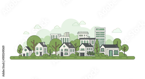 Modern Eco-Friendly Cityscape with Greenery and Sustainable Architecture