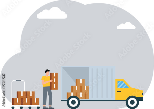 Delivery Bus,Delivery man wear face mask for Covid-19 protection