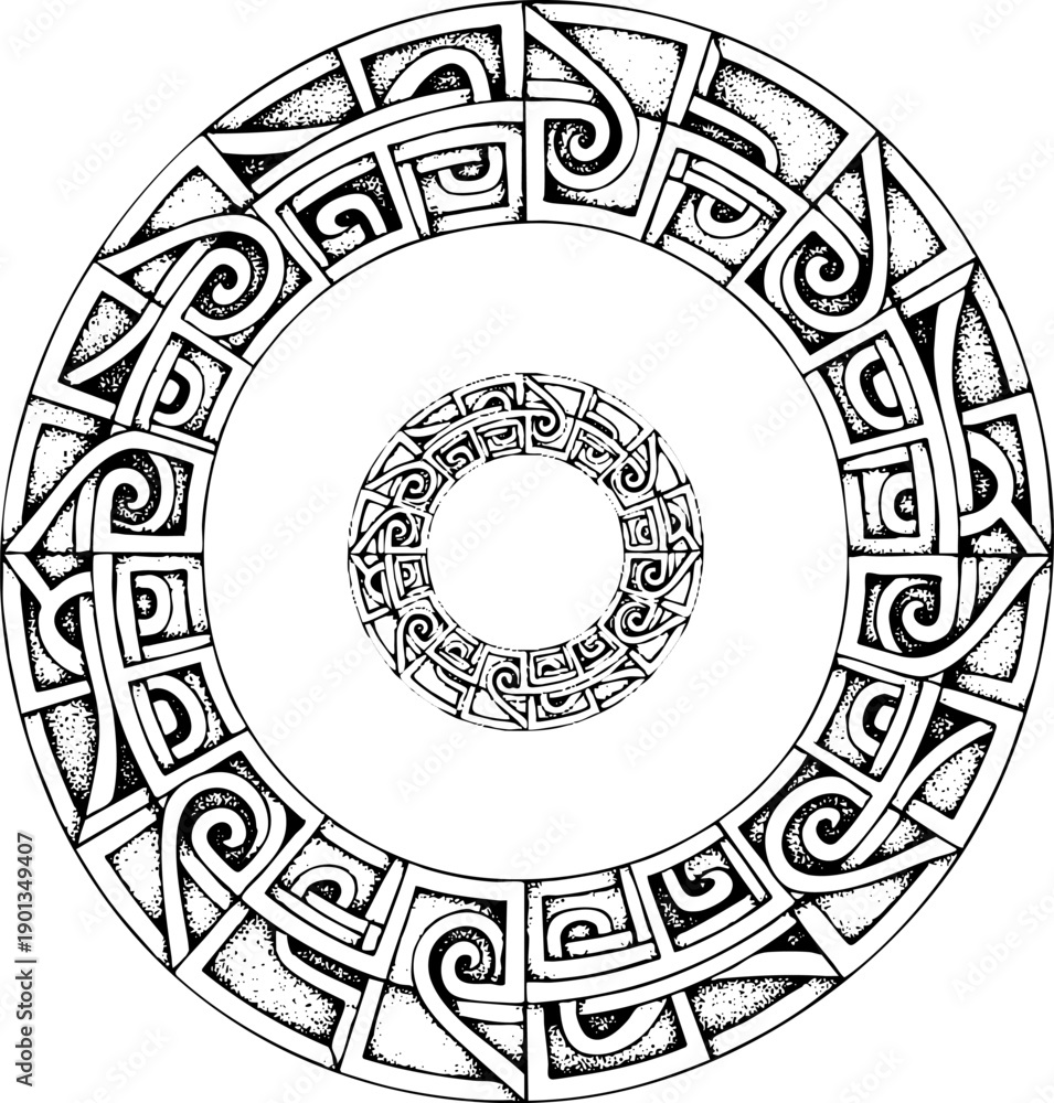 Naklejka premium Intricate Hand Drawn Monochrome Circular Celtic Interlace