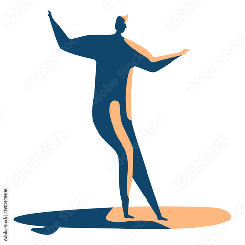 Surfer man surfboard posture detailed silhouette summer