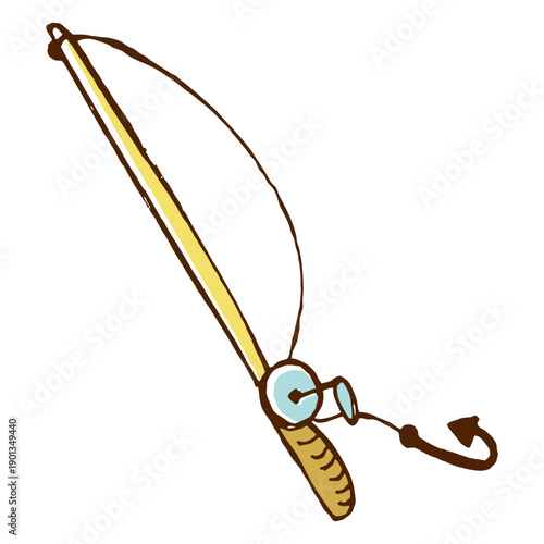 Colored hand drawn fishing rod icon