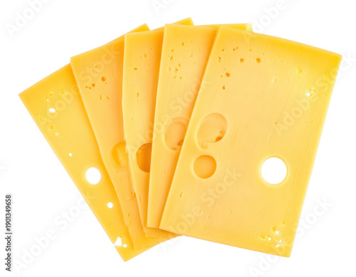 Yellow cheese slices with holes on transparent background