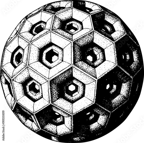 Hand drawn detailed geometric sphere pattern illustration.
