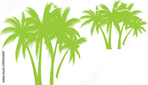 Green palm tree silhouettes set in tropical style for summer designs, beach backgrounds, nature graphics, and travel themes