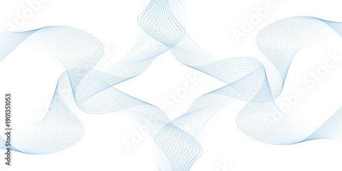 Abstract blue smooth wave on a white background. Dynamic sound wave. Design element. Vector illustration.