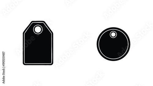 Black ticket and label icons on white background for design
