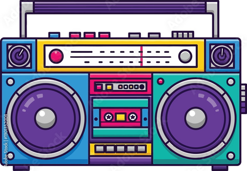 Old fashioned, boombox from 90s, retro radio boombox music vintage vector, Retro cassette recorder, 90s style vector