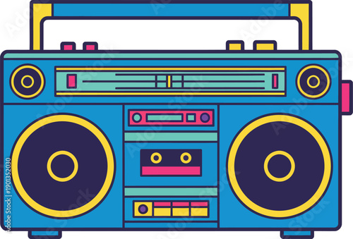 Old fashioned, boombox from 90s, retro radio boombox music vintage vector, Retro cassette recorder, 90s style vector
