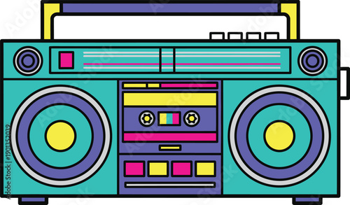 Old fashioned, boombox from 90s, retro radio boombox music vintage vector, Retro cassette recorder, 90s style vector