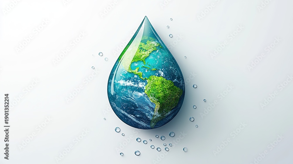 Obraz premium Drop - shaped Frame with Green Leaves Enclosing Earth for Environmental Themes