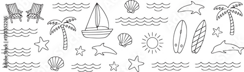 Hand-Drawn Beach and Summer Doodle Icons Set