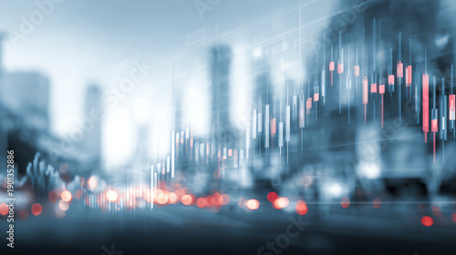 Abstract financial graph with a blurred city background, representing market trends and digital technology.