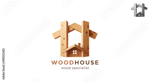 Woodhouse logo with house made of wooden planks