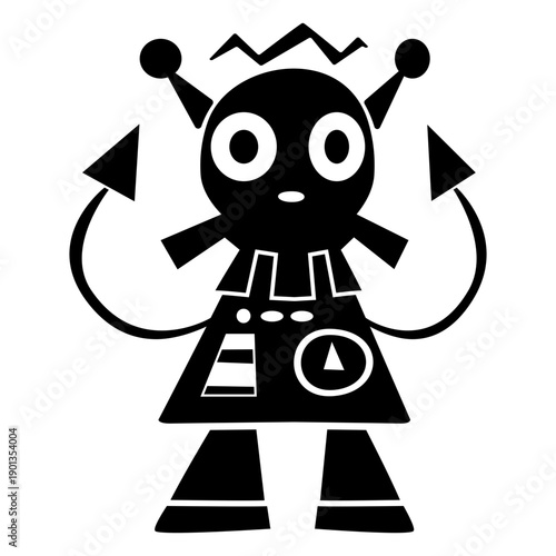 Cute triangular robot cut out black