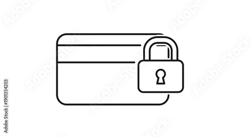 Outline icon depicting a secured credit card or payment method protected by a simple, unmistakable padlock symbol.
